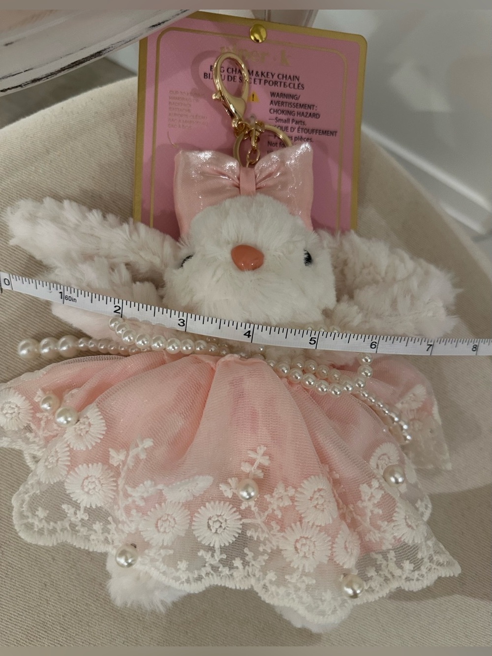 🩰 NWT Piper K VIRAL Pink Pearl Lace Bunny Bag Charm Keychain Coquette - Picture 13 of 13